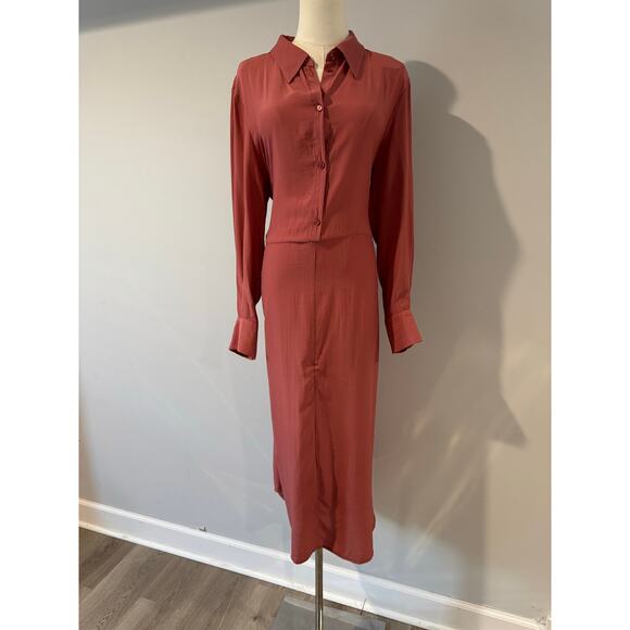 Camomilla Italia Women's Button Front Midi Shirt Dress Long Sleeve Coral NWT - Picture 1 of 9